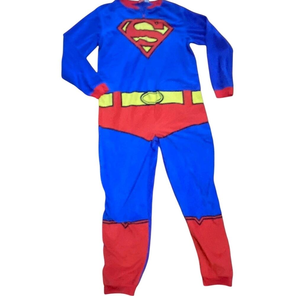 Boys Superman Union Suit Pajamas One Piece Kids XL Fleece Superhero Costume